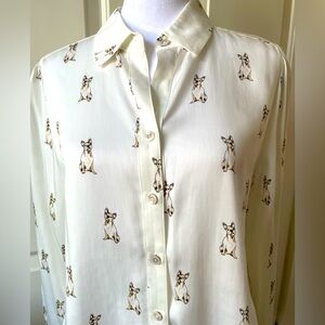 Chico’s Boston Terrier Dog Button Down Shirt Top Size Small